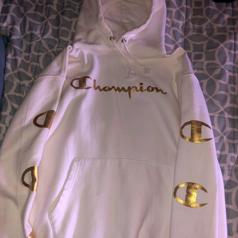 White and gold champion hoodie